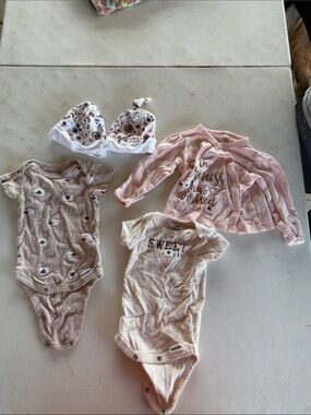Gerber Pink Wrap-Style Baby Top with Gold Script & Neutral Bodysuits